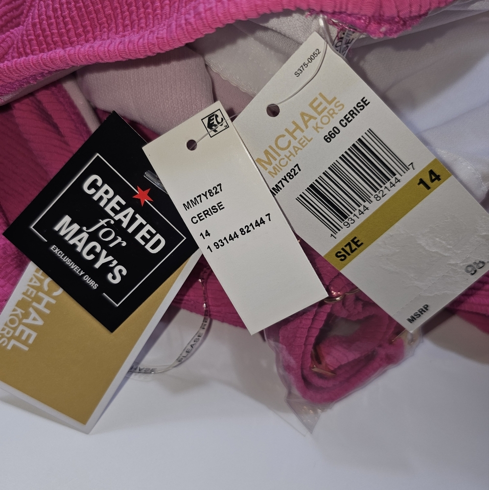 Michael Kors Cerise One Shoulder Cutout One Piece Swimsuit Pink Size 14 NWT - Picture 13 of 13